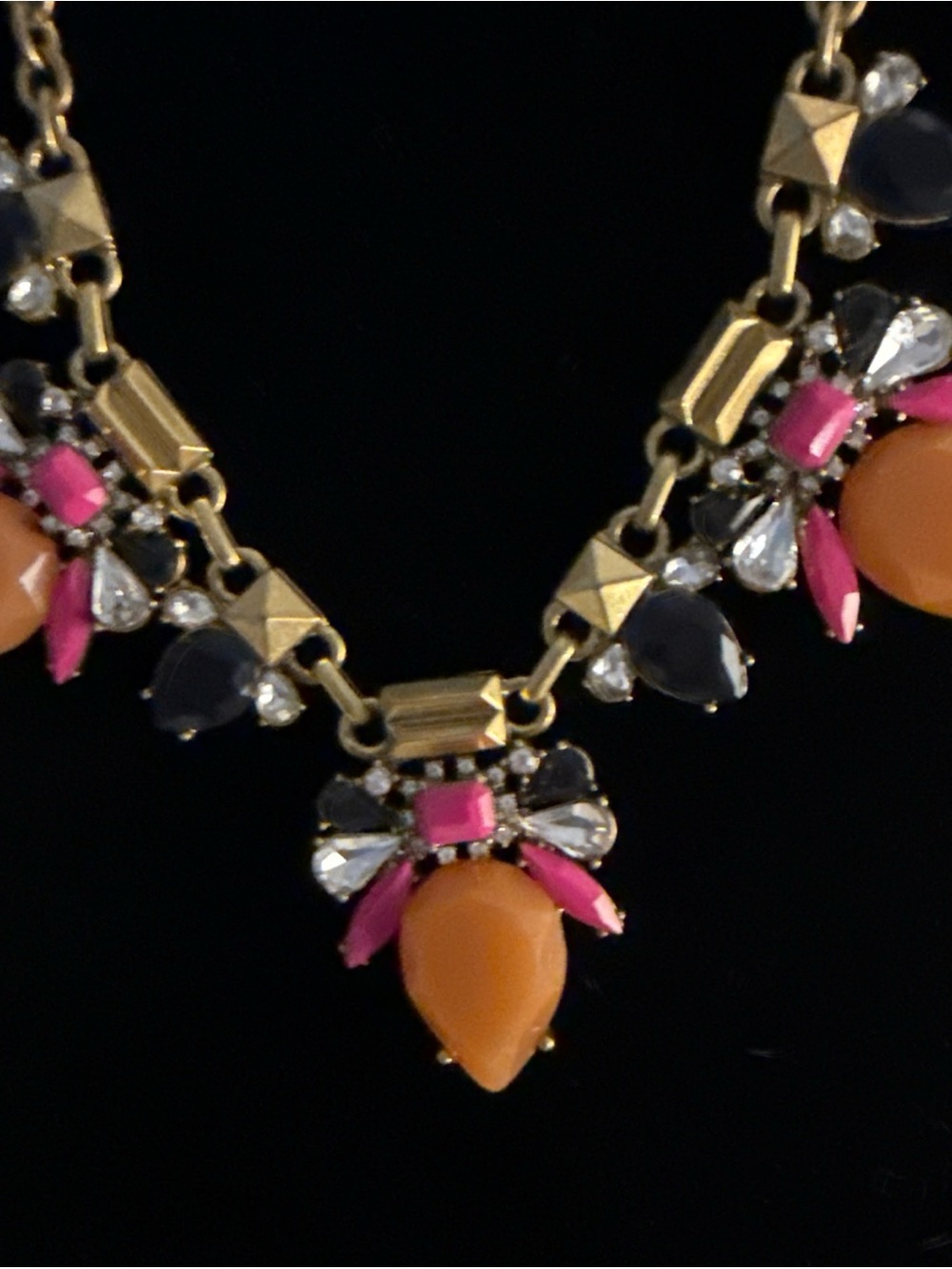 J. Crew Vintage Gold-Tone Necklace with Peach Navy and Hot Pink Accents - Picture 5 of 11